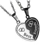Flongo BFF Kette für 2 Herz freundschaftskette Beste Freunde Geschenke Edelstahl Halskette Herz Puzzle schwarz Silber mit Gravur Best Friends günstig Geschenk für Freundin Tochter Mädchen