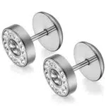 Flongo Edelstahl Gestüt Stecker Ohrringe Ohrstecker Ohrhänger Fake Plug Fakeplugs Strass Glas Silber Rund Charms Charme Herren
