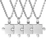 Flongo Freundschaftsketten BFF Anhänger Partnerketten Best Friends Halskette für 4 Halskette Freundschaftskette Kette Puzzle aus Edelstahl Silber für Herren