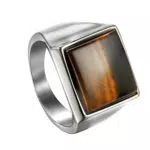 Flongo Herren Ring, Männer Ringe Tigerauge Silber Ton Hochzeit Verlobung Engagement Bandring Siegelring Daumenring Bequemlichkeit Passen Herren-Accessoires Größe 65