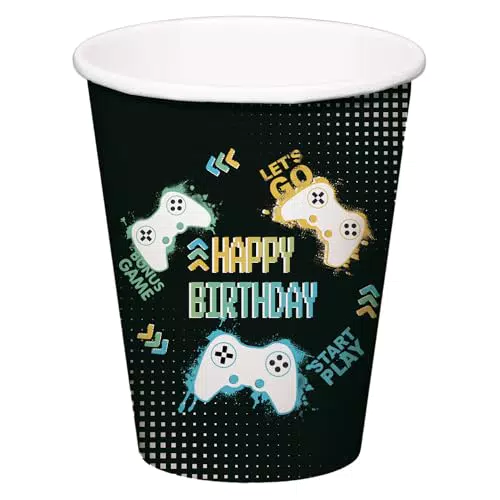 Folat 24965 Videospiel Party Zubehör Trinkbecher - Level Up - 250 ml - 8 Stück - Geburtstag Spiel Party Geschirr