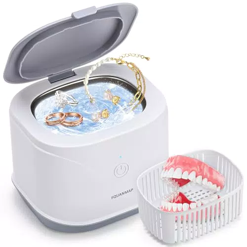 FQuanmap Ultraschallreinigungsgerät für Zahnprothesen 46KHz Tragbarer Ultraschallreiniger 220ML für Schmuck