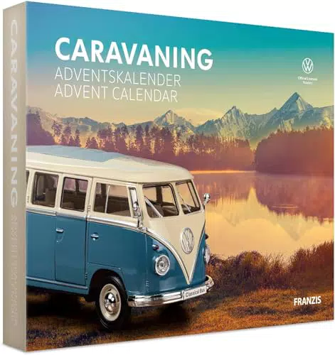 FRANZIS 55115 - Caravaning Adventskalender, VW Bulli T1 Metall Modellbausatz im Maßstab 1:24