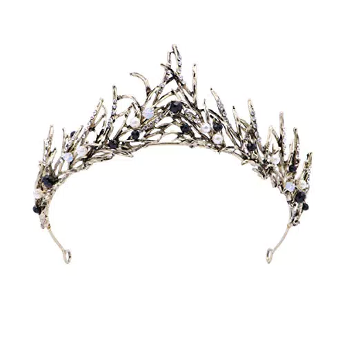 FRCOLOR Schwarze Perle Krone Barock Strass Krone Krone Braut Frauen Hochzeit Tiara für Unkraut Jäten Halloween Party