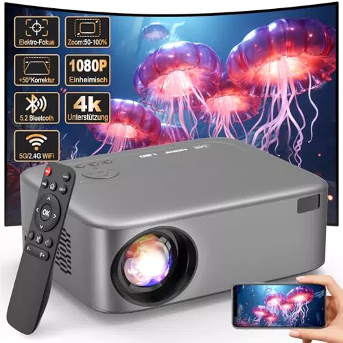 FRESHDEW Beamer, 5G WiFi Projektor mit Bluetooth Native 1080P Projektor