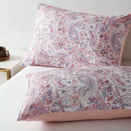 Freyamy Bohemian Kissenbezug 40 x 80cm 2er Set Boho Style Rosa Pink Türkis Bunt 100% Mikrofaser Kissenbezüge Kopfkissenbezug 40x80cm 2 Stück