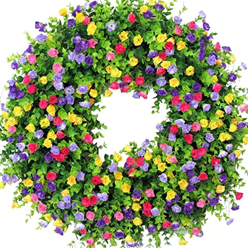Frühlingskränze für die Haustür, 35Cm Großer Künstlicher Wildblumenkranz