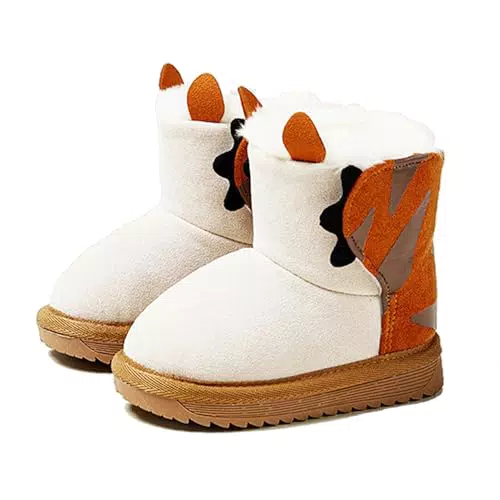 Fudaolee Winterstiefel für Kinder Plüsch Schneestiefel Kleinkind Wärme Gefüttert Schlupfstiefel Mädchen Winterschuhe Jungen Rutschfest Stiefeletten Winter Kleinkindschuhe Braun = Etikett 160