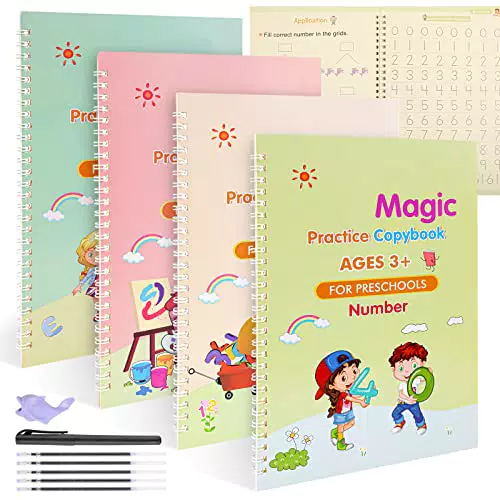 funvce Englisches Magisches Übungsheft, 4 Stück Wiederverwendbares Magische Heft Schreibhilfe Für Stift Kinder
