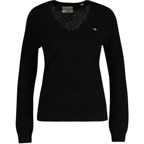 GANT Damen Extrafine Lambswool V-Neck Pullover, Schwarz