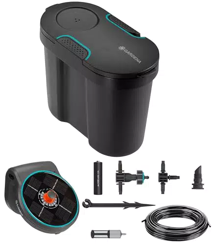 Gardena Solar-Bewässerung AquaBloom Set inkl. Wasserreservoir: Solarbetriebenes Bewässerungsset für bis zu 20 Balkonpflanzen
