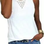GeGekoko Damen Lace Tank Tops Bluse Sommer Ärmellose Rundhalsausschnitt Casual Spitze Basic Top Weiß