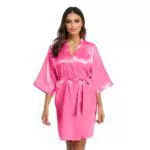 GOODSALEOK Satin Bademantel Damen Sexy Kimono Robe für Frauen V-Ausschnitt Leichtigkeit Nachtwäsche Nachthemd Rose