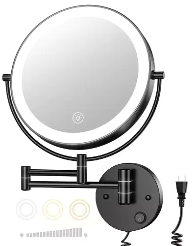 Gospire 9'' Wandmontage Kosmetikspiegel mit Licht, 3 Farben & Dimmable