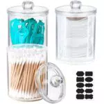 Gucass 3 Stück Acryl Qtip Halter, Wattestäbchen Behälter Wattepads Aufbewahrungsbox mit Bambus Deckeln