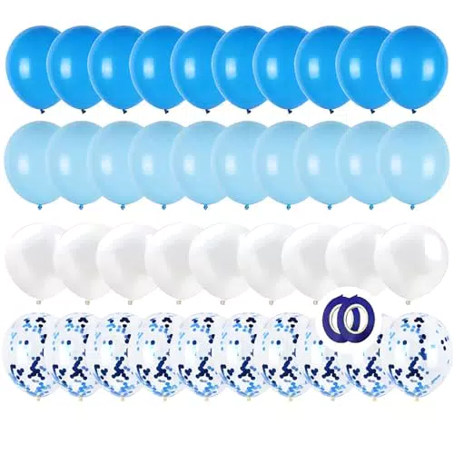 GUO-YING 60 Stück Luftballons Blau Weiss, 60 Stück Luftballons Blau mit Konfetti Ballons Blau für Hochzeit Geburstagsdeko Babyparty Junge Dekoration Valentinstag