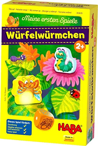HABA 303639 - Meine ersten Spiele Würfelwürmchen Liebevoll gestaltetes Würfelspiel für 1-3 Spieler ab 2 Jahren