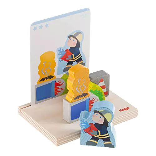 HABA 306706 - Stapelspielzeug Feuerwehr, Steck - & Stapelspiel ab 2 Jahren