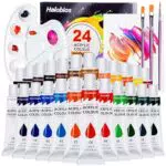 Halobios Acrylfarben-Set mit 24 Farben, 12 ml Tubenfarben mit 3 Pinseln