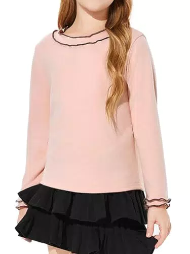 Haloumoning Mädchen Niedlich Langarmshirt Freizeit Bluse Tunika Kinder Weiche Tops Basic Oberteil Rosa 130