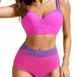 Hanna Nikole Bauchweg Damen Gerippte Bademode Curvy Badeanzug Push Up Bikini-Oberteil Und High Waist Hose Weicher Schwimmanzug Shape Strandmode Retro