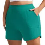 Hanna Nikole Damen-Badeanzug-Shorts in Übergröße elastische Badehose Neue Badeshorts mit hoher Taille Blaugrün 52