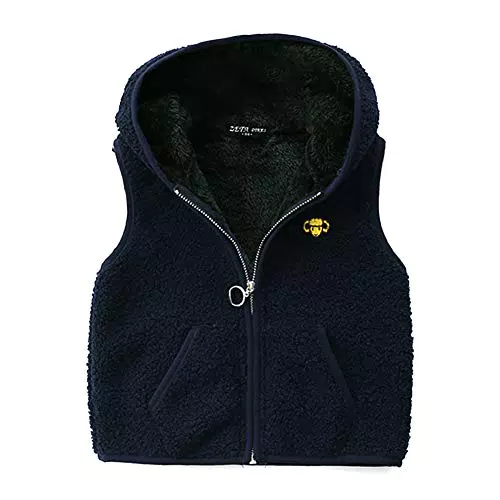 Happy Cherry Weste Kinder Fleeceweste Jungen Jacke Mädchen Kapuzenweste Ärmellos Winterjacke Übergangsjacke Unisex Fleece Weste-Dunkelblau A-90cm
