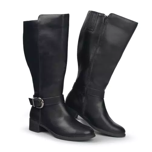 Hawkwell Kniehohe Damen-Stiefel mit extra breitem Waden-Ziehverschluss und seitlichem Reißverschluss