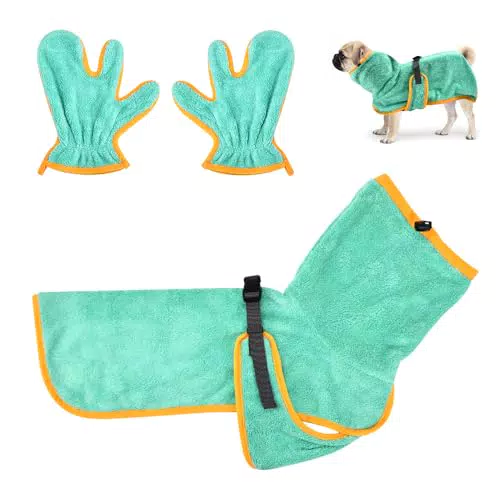 HEKOBAG 2 Stück Hundebademantel Extra Saugfähig Hunde Bademantel XS Bademantel Hund Klein Badetuch Hunde Schnelltrocknend Trockenmantel aus Samt mit Handschuhe für Kleine Hunde Katze