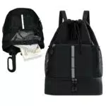 HEKOBAG Turnbeutel Schwarz Kordelzug Rucksack Herren Gymsack Damen Sporttasche mit Kordelzug Sportbeutel Oxford-Stoff Wasserdicht Kordelzugbeutel mit Schuhfach für Sport Reisen Schule Strand