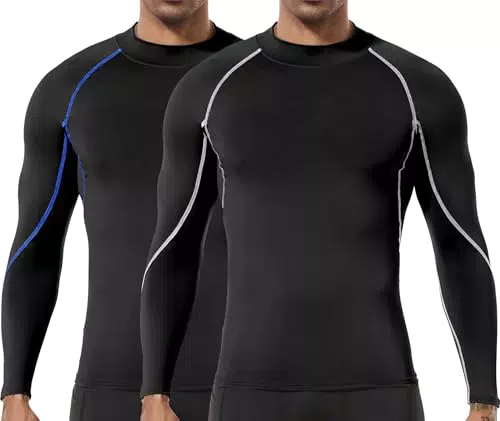 Herren Kompression Langarm Stehkragen Wintersport Baselayer T-Shirts Tops Schwarz06-2X