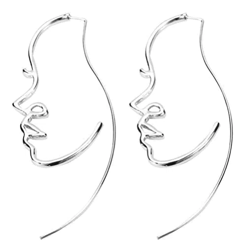 Holibanna 1 Paar Gesicht Abstrakte Ohrringe Unregelmäßige Geometrische Hoop Erklärung Ohr Studs Gesicht Ohrringe Ohr Schmuck für Frauen Mädchen Silber