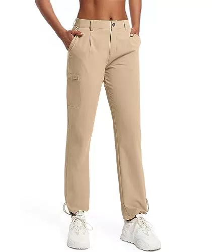 Holure Damen Leichter Trekkinghose Wanderhose Schnelltrocken Wasserdicht Atmungsaktive Outdoorhose Winddicht Jogginghose für Sportlich Freizeit Reise Khaki-