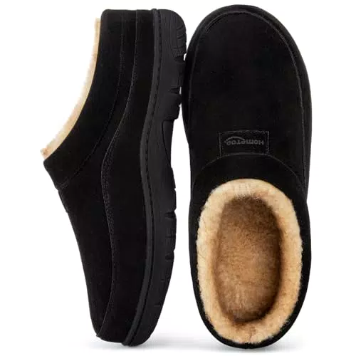 HomeTop Herren Mokassin Hausschuhe Weiche Warme Rutschfeste Memory Schaumstoff Innen Pantoffeln mit flauschigem Futter Schwarz