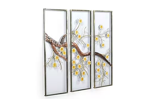 iAnanas Wandkunst 3er Set Metall-Wanddeko Kirschblütenbaum für Schlafzimmer