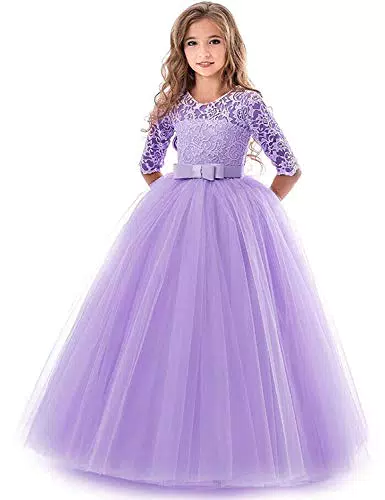Principessa Blumengirl-Kleid für festliche Anlässe - Kinder Mädchen Kleid für Hochzeit und Party - Lila - Größe 9-10 Jahre