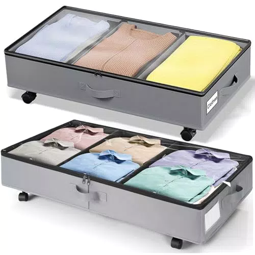 IBVIVIC 2 Stück Unterbett Aufbewahrungskiste 50 L mit PVC Deckel Aufbewahrungskiste