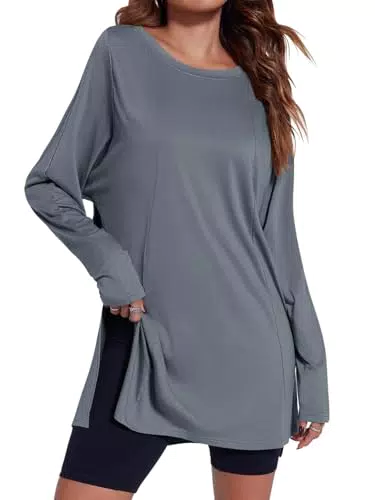 Imily Bela Damen Langarm Tunika Tops überdimensioniert lässig lose Fit Shirts mit Leggings zu tragen