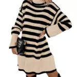 Imily Bela Damen Strickkleid Rollkragen Langarm Elegant Knielang