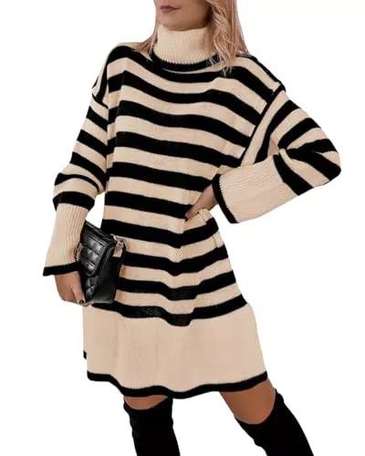 Imily Bela Damen Strickkleid Rollkragen Langarm Elegant Knielang
