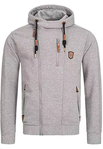 Indicode Herren Elm Kapuzensweatjacke, Herrenhoddie Hoodie Kapuzenpullover Männer Grey Mix