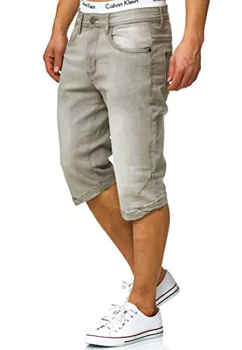 Indicode Herren Jaspar Jeans Shorts mit 5 Taschen, Herrenshorts Used Look für Männer Lt Grey