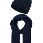 Indicode Unisex Geyser Winter-Set Mütze & Schal, Strick Wintermütze Winterschal Navy O