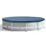 INTEX 28030 Marineblaue runde Poolabdeckung aus 100% Polyethylen entworfen für Pools mit 305 cm Durchmesser mit Abflusslöchern und Seilbindern