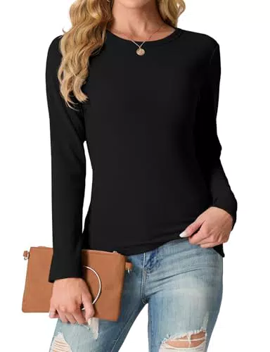 IWOLLENCE Langarmshirt Damen Oberteile Eng Tshirt Longsleeve Gerippt Rundhalsausschnitt Basic Elegant Y2K Top