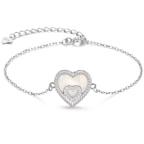 JANDY SHINE Herz Armband Silber, Perlmutt Herz Anhänger Armband