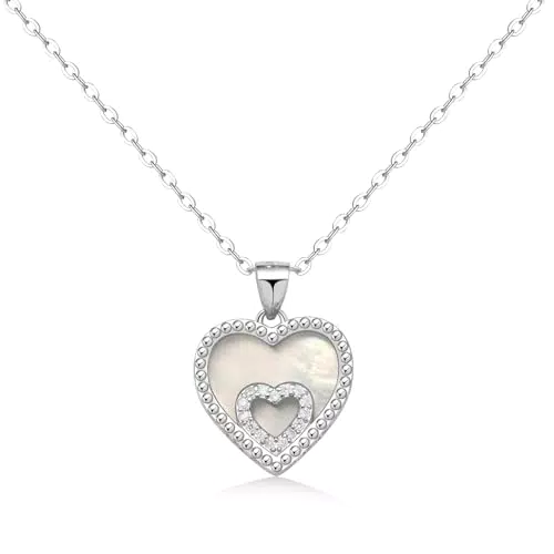 JANDY SHINE Herzkette Silber 925, Perlmutt Herz Anhänger Kette Damen