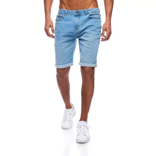 JEEL Herren Kurze Hosen - Slim-Fit Jeans-Shorts - 5-Pocket-Style - Stretch Herren-Shorts - Kurze Hose für Männer - Basic Washed - 2-Hellblau - 31W