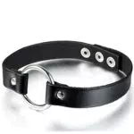 JewelryWe Leder Choker Damen: Gotik Punk Halsband mit O-Ring Anhänger