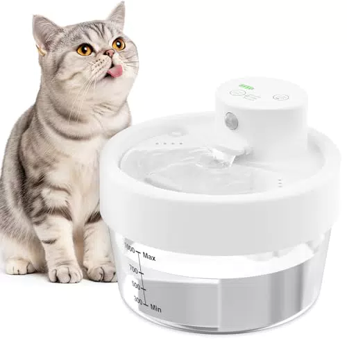 Jewyow 1L Katzenbrunnen Kabellos, Leiser Trinkbrunnen für Katze